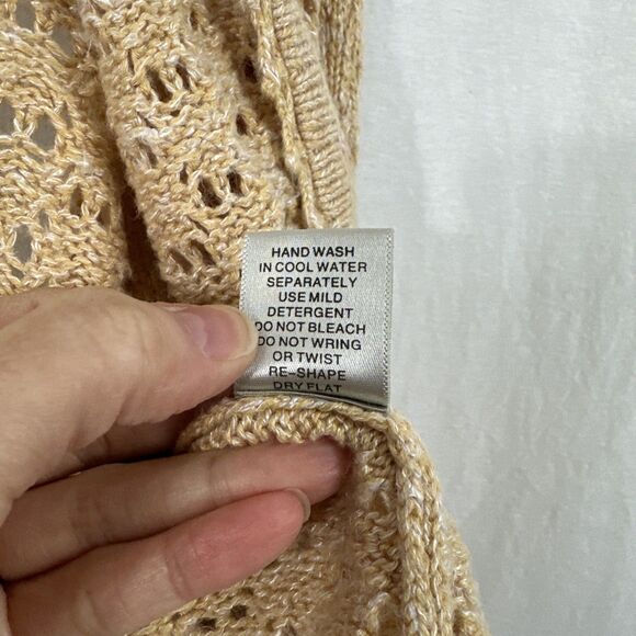 Christopher & Banks Handknit Crochet Open From Butter Yellow Cardigan Women’s L - Picture 8 of 8